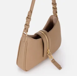 Borse A Spalla|Elisabetta Franchi Borsa hobo piccola in materiale effetto pelle con zip Camel