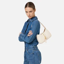 Borse A Spalla|Elisabetta Franchi Borsa hobo piccola in materiale effetto pelle con zip Burro