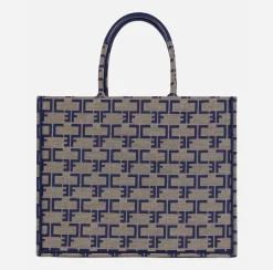 Borse A Mano|Elisabetta Franchi Borsa Monogram Grande Cammello/Blu