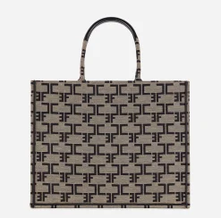 Borse A Mano|Elisabetta Franchi Borsa Monogram Grande Liquirizia/Nero