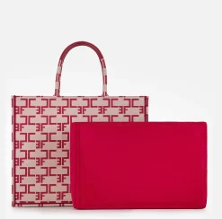Borse A Mano|Elisabetta Franchi Borsa Monogram Grande Con Organizer Burro/Rosso