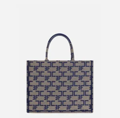 Borse A Mano|Elisabetta Franchi Borsa Monogram Media Cammello/Blu