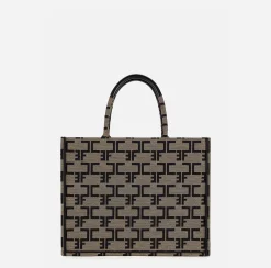 Borse A Mano|Elisabetta Franchi Borsa Monogram Media Liquirizia/Nero