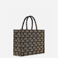 Borse A Mano|Elisabetta Franchi Borsa Monogram Media Liquirizia/Nero