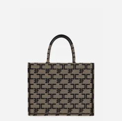 Borse A Mano|Elisabetta Franchi Borsa Monogram Media Liquirizia/Nero