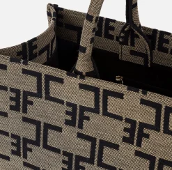 Borse A Mano|Elisabetta Franchi Borsa Monogram Media Liquirizia/Nero