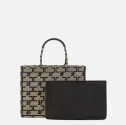 Borse A Mano|Elisabetta Franchi Borsa Monogram Media Con Organizer Liquirizia/Nero