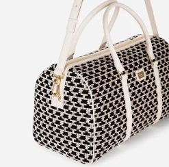 Valigeria|Elisabetta Franchi Borsone Weekend Monogram Travel Burro/Nero