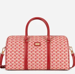 Valigeria|Elisabetta Franchi Borsone Weekend Monogram Travel Burro/Rosso