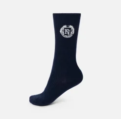 Collants|Elisabetta Franchi Calzini in cashmere con ricamo logo Navy/Avorio