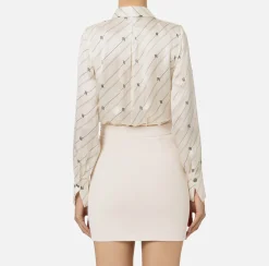 Camicie E Bluse|Top, T-Shirt & Body|Elisabetta Franchi Camicia body in georgette di seta stampata Burro/Nero