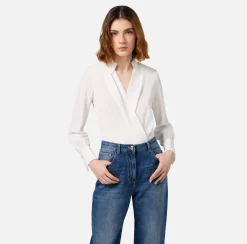 Camicie E Bluse|Top, T-Shirt & Body|Elisabetta Franchi Camicia body in georgette jacquard lettering Avorio