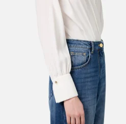 Camicie E Bluse|Top, T-Shirt & Body|Elisabetta Franchi Camicia body in georgette jacquard lettering Avorio