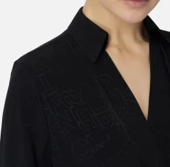 Camicie E Bluse|Top, T-Shirt & Body|Elisabetta Franchi Camicia body in georgette jacquard lettering Nero