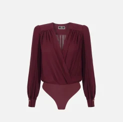 Camicie E Bluse|Top, T-Shirt & Body|Elisabetta Franchi Camicia body in georgette con ricamo su spalle RougeNoir