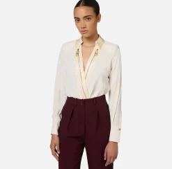 Camicie E Bluse|Top, T-Shirt & Body|Elisabetta Franchi Camicia body in georgette e raso con zip Burro