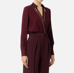 Camicie E Bluse|Top, T-Shirt & Body|Elisabetta Franchi Camicia body in georgette e raso con zip RougeNoir