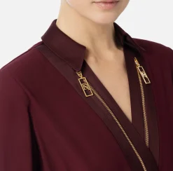 Camicie E Bluse|Top, T-Shirt & Body|Elisabetta Franchi Camicia body in georgette e raso con zip RougeNoir