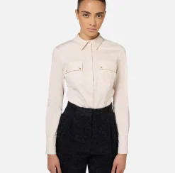Camicie E Bluse|Top, T-Shirt & Body|Elisabetta Franchi Camicia body in popeline stretch con cut-out Lattice