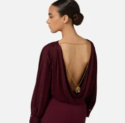 Camicie E Bluse|Top, T-Shirt & Body|Elisabetta Franchi Camicia body in raso jacquard con collana RougeNoir