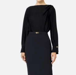 Camicie E Bluse|Top, T-Shirt & Body|Elisabetta Franchi Camicia body in raso jacquard con collana Nero