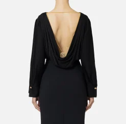 Camicie E Bluse|Top, T-Shirt & Body|Elisabetta Franchi Camicia body in raso jacquard con collana Nero