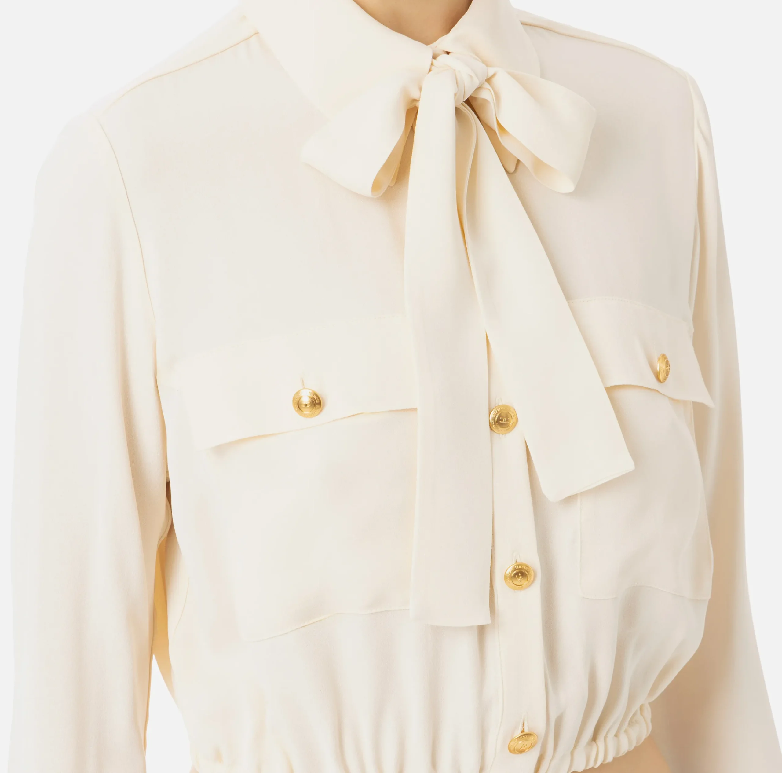 Camicie E Bluse|Elisabetta Franchi Camicia cropped in georgette con foulard Burro