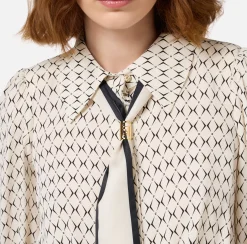 Camicie E Bluse|Elisabetta Franchi Camicia cropped in georgette stampa rombo con foulard Burro/Nero