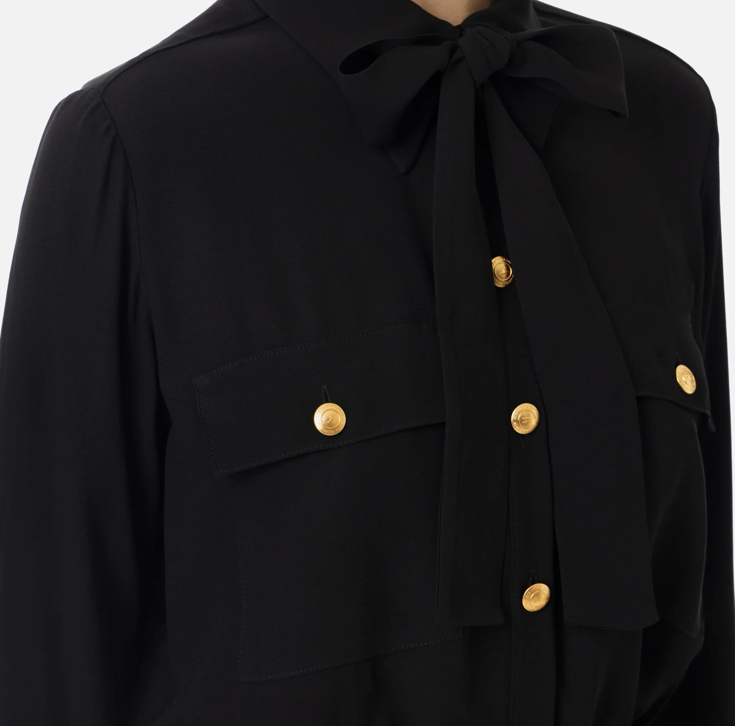 Camicie E Bluse|Elisabetta Franchi Camicia cropped in georgette con foulard Nero