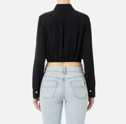 Camicie E Bluse|Elisabetta Franchi Camicia cropped in georgette con foulard Nero