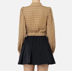 Camicie E Bluse|Elisabetta Franchi Camicia cropped in georgette stampa rombo con foulard Camel/Nero