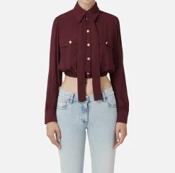 Camicie E Bluse|Elisabetta Franchi Camicia cropped in georgette con foulard RougeNoir
