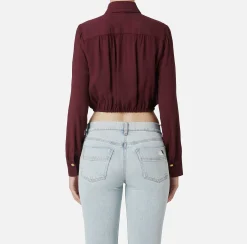 Camicie E Bluse|Elisabetta Franchi Camicia cropped in georgette con foulard RougeNoir