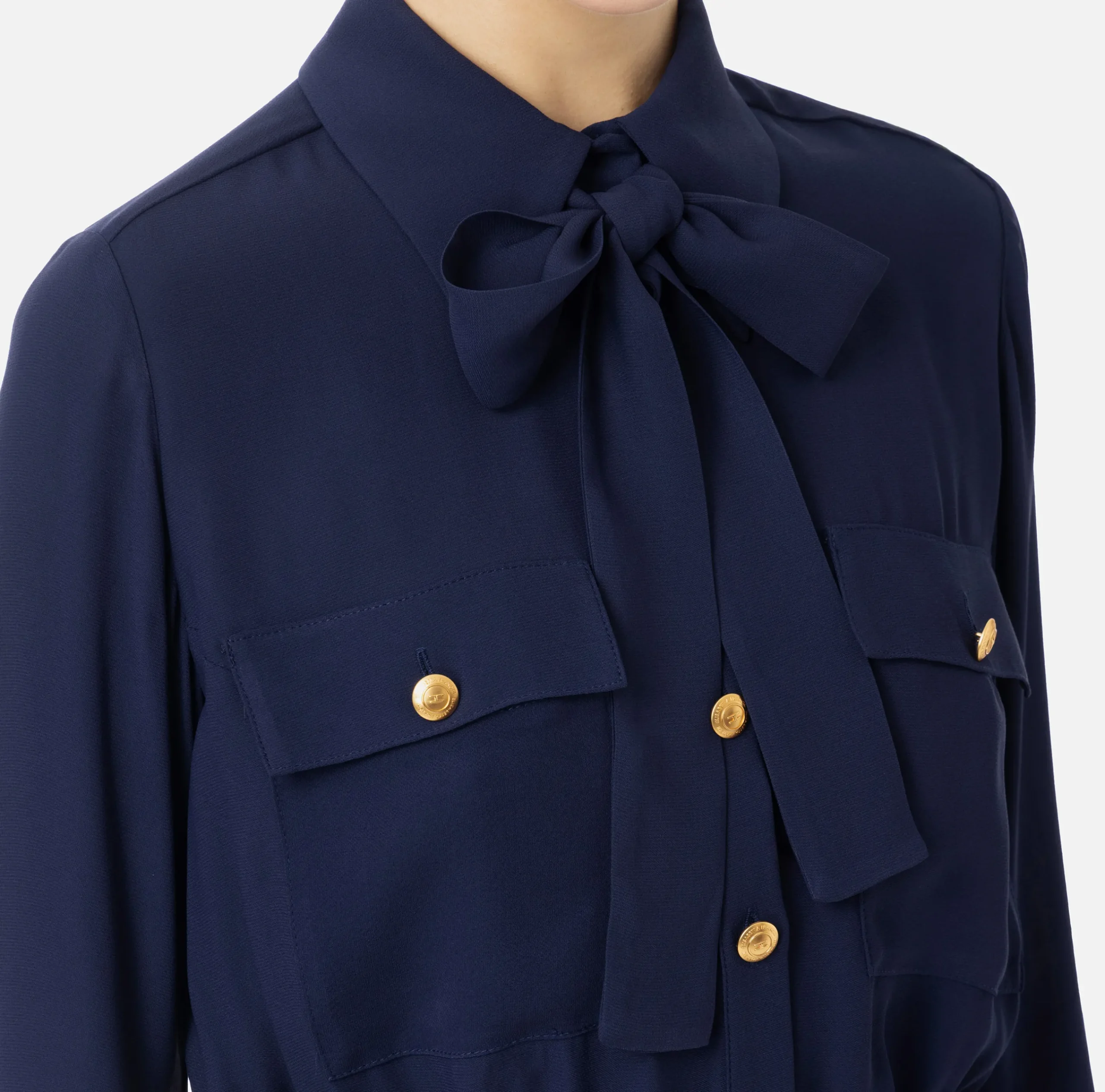 Camicie E Bluse|Elisabetta Franchi Camicia cropped in georgette con foulard Navy