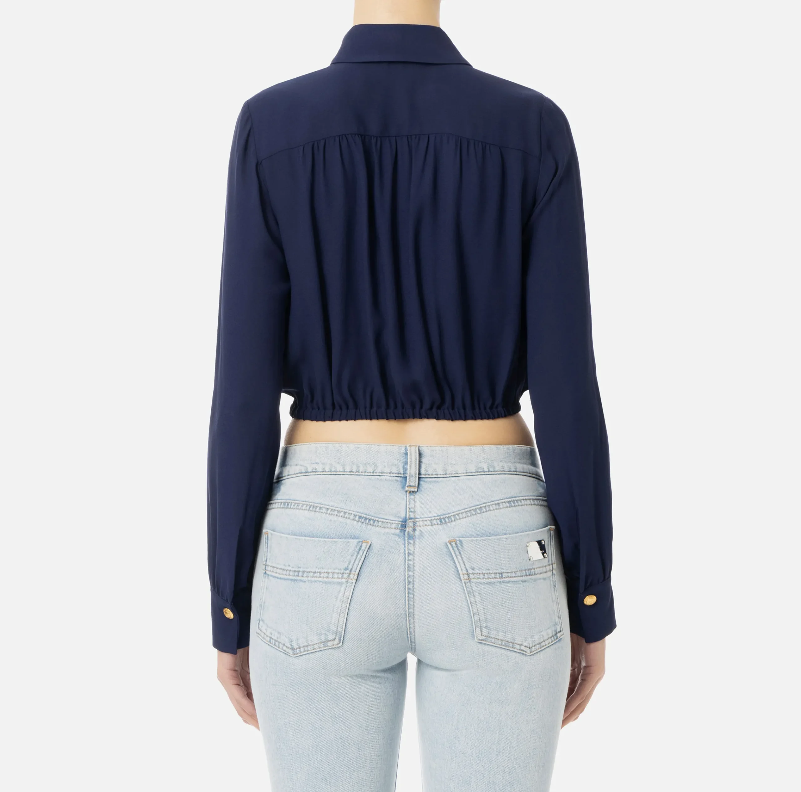 Camicie E Bluse|Elisabetta Franchi Camicia cropped in georgette con foulard Navy
