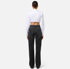 Camicie E Bluse|Elisabetta Franchi Camicia cropped in popeline a righe con fondo asimmetrico Bianco