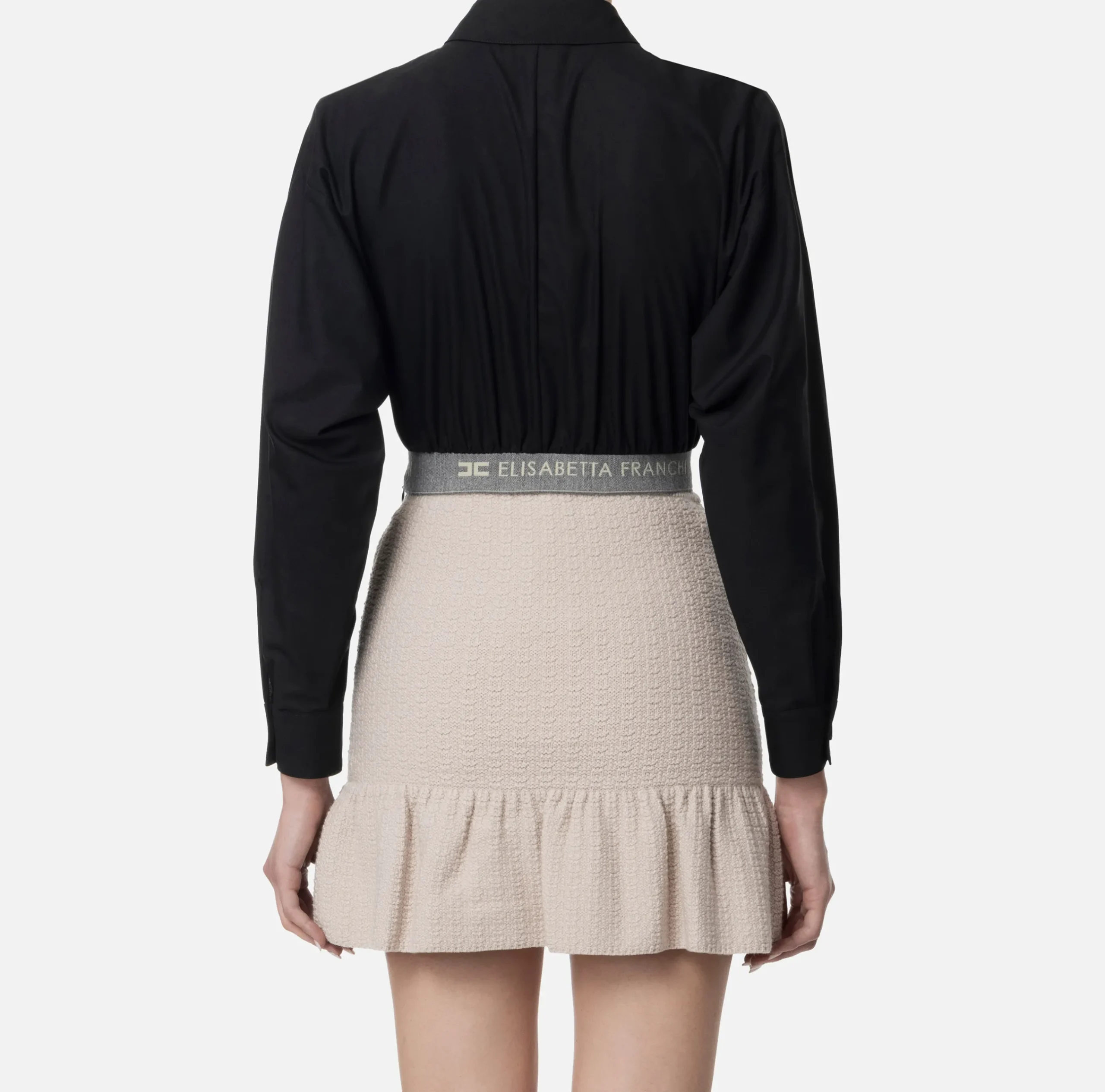 Camicie E Bluse|Elisabetta Franchi Camicia cropped in popeline con fascione Nero