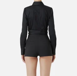 Camicie E Bluse|Elisabetta Franchi Camicia cropped in popeline stretch con drappeggio Nero