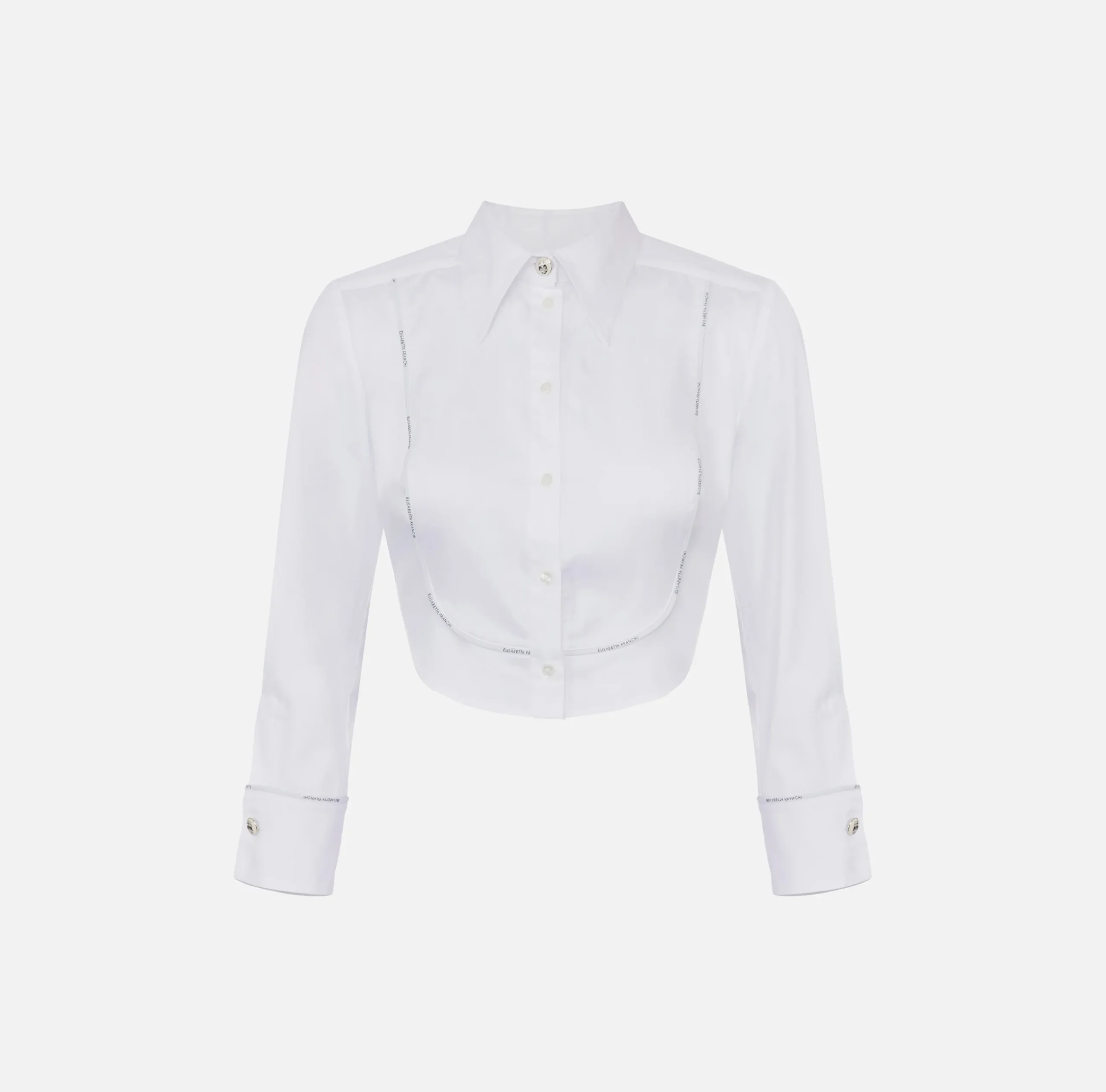 Camicie E Bluse|Elisabetta Franchi Camicia cropped in popeline con plastron ed elastico logato Bianco