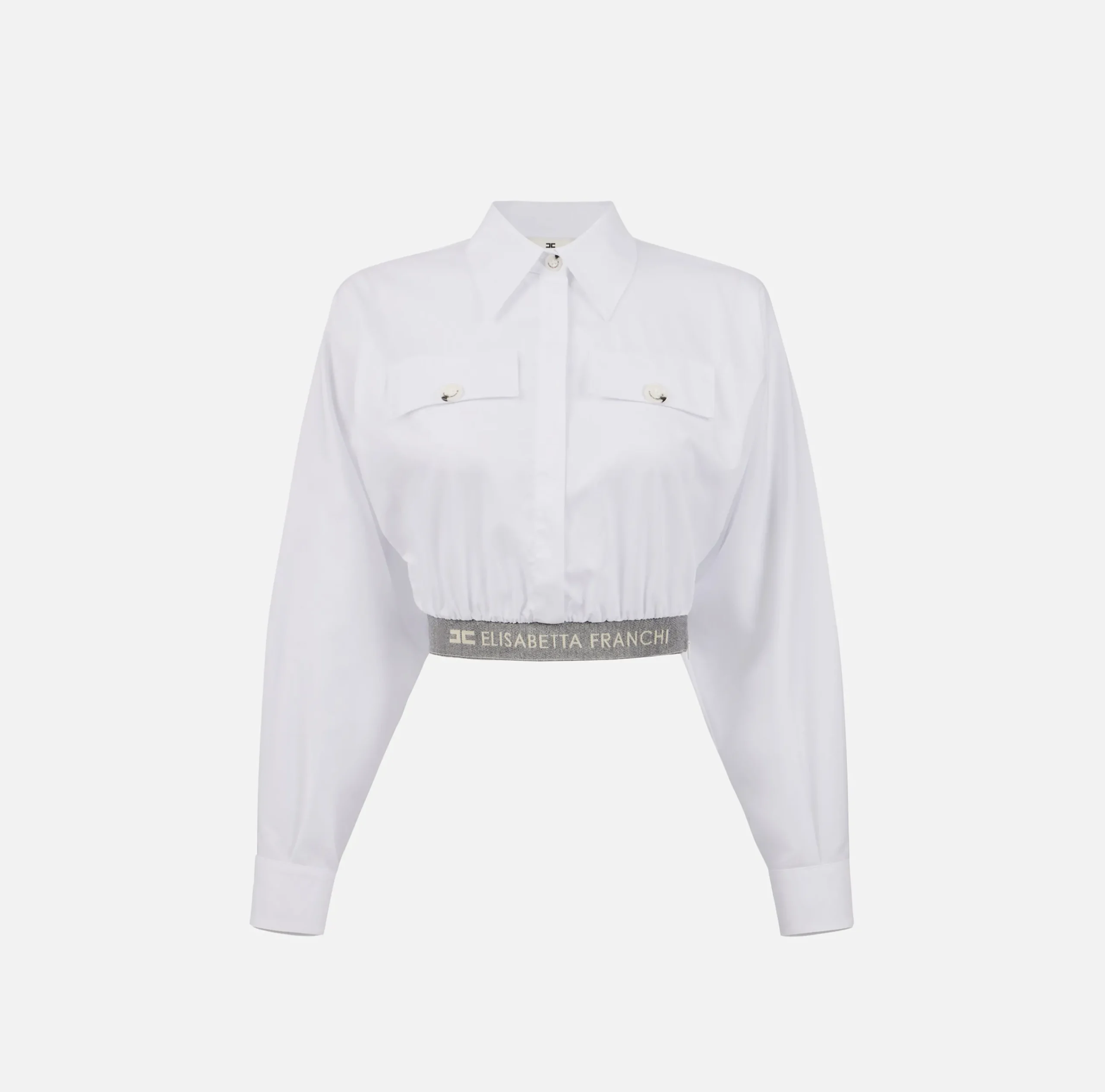 Camicie E Bluse|Elisabetta Franchi Camicia cropped in popeline con fascione Bianco