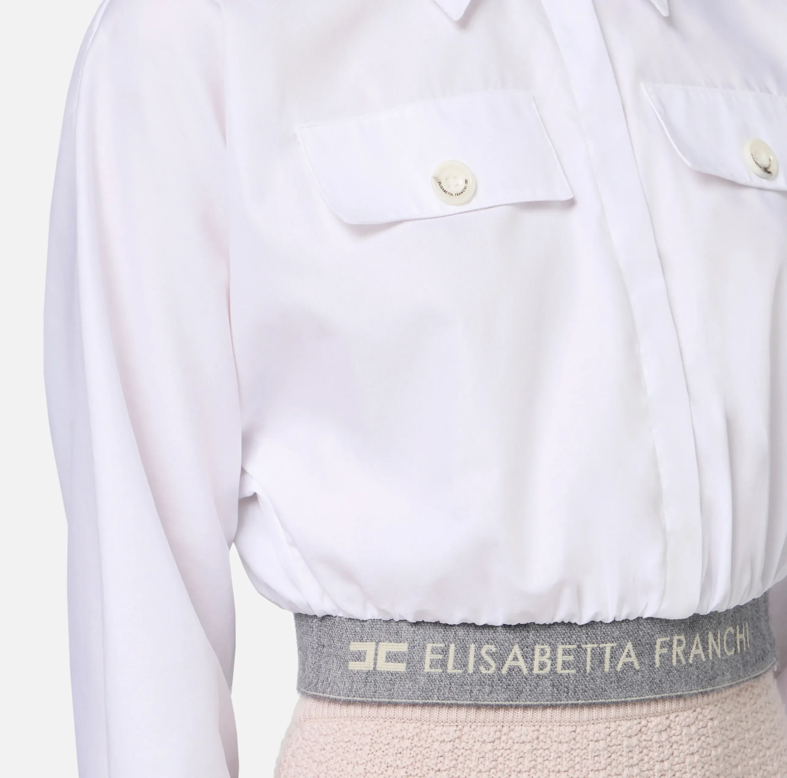 Camicie E Bluse|Elisabetta Franchi Camicia cropped in popeline con fascione Bianco
