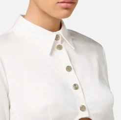 Camicie E Bluse|Elisabetta Franchi Camicia cropped in raso con taglio coppe Bianco