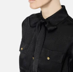 Camicie E Bluse|Elisabetta Franchi Camicia cropped in raso jacquard con foulard Nero