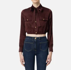 Camicie E Bluse|Elisabetta Franchi Camicia cropped in raso jacquard con foulard RougeNoir