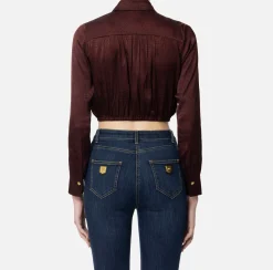 Camicie E Bluse|Elisabetta Franchi Camicia cropped in raso jacquard con foulard RougeNoir