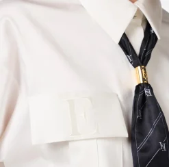 Camicie E Bluse|Elisabetta Franchi Camicia cropped in raso stretch con foulard Bianco