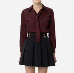 Camicie E Bluse|Elisabetta Franchi Camicia dritta in nylon tecnico con cravatta RougeNoir