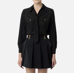 Camicie E Bluse|Elisabetta Franchi Camicia dritta in nylon tecnico con cravatta Nero