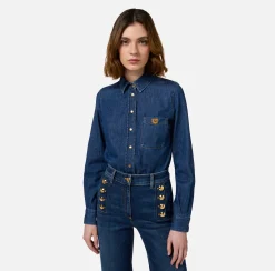 Camicie E Bluse|Elisabetta Franchi Camicia in denim con taschino Bluedenim