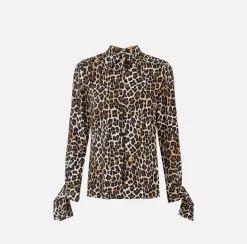 Camicie E Bluse|Elisabetta Franchi Camicia in georgette con polsi a nastro Animalier
